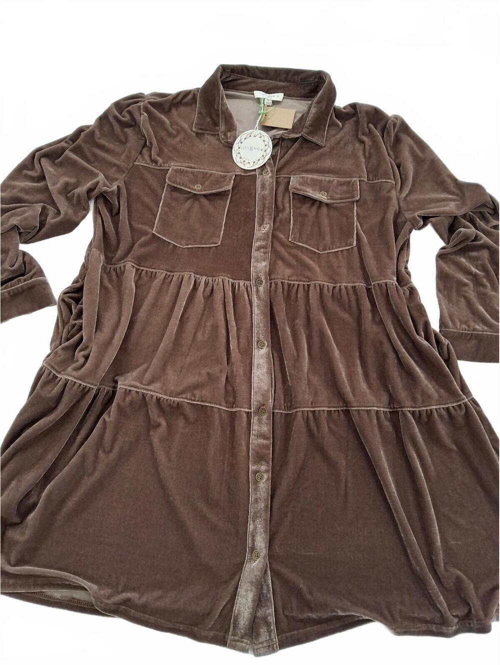 Umgee USA Brown Velvet like Tiered Shirt Dress Size 1XL